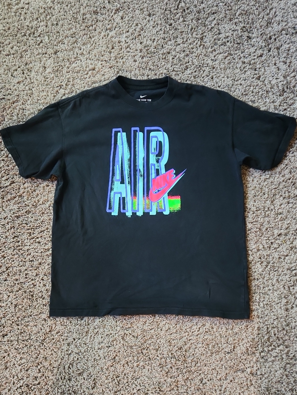 Nike Black Tee with Neon Pink Swoosh and Mint 'AIR' Print